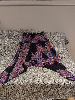417 - Boho Black Multicolor Printed Harem Pants -  Made In Thailand